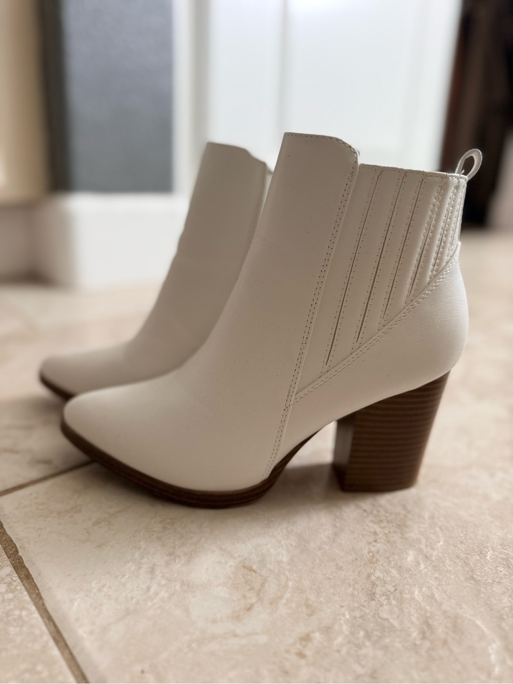 Jade Cream Ankle Booties with Stacked Heel